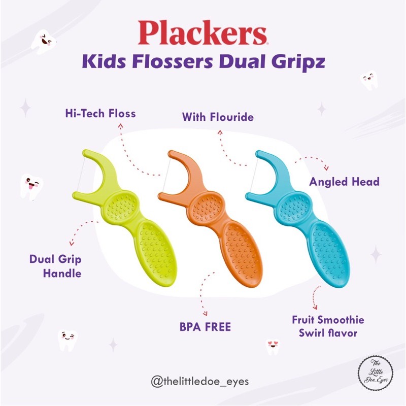 Plackers Kids Flossers Dual Gripz Benang Gigi Anak