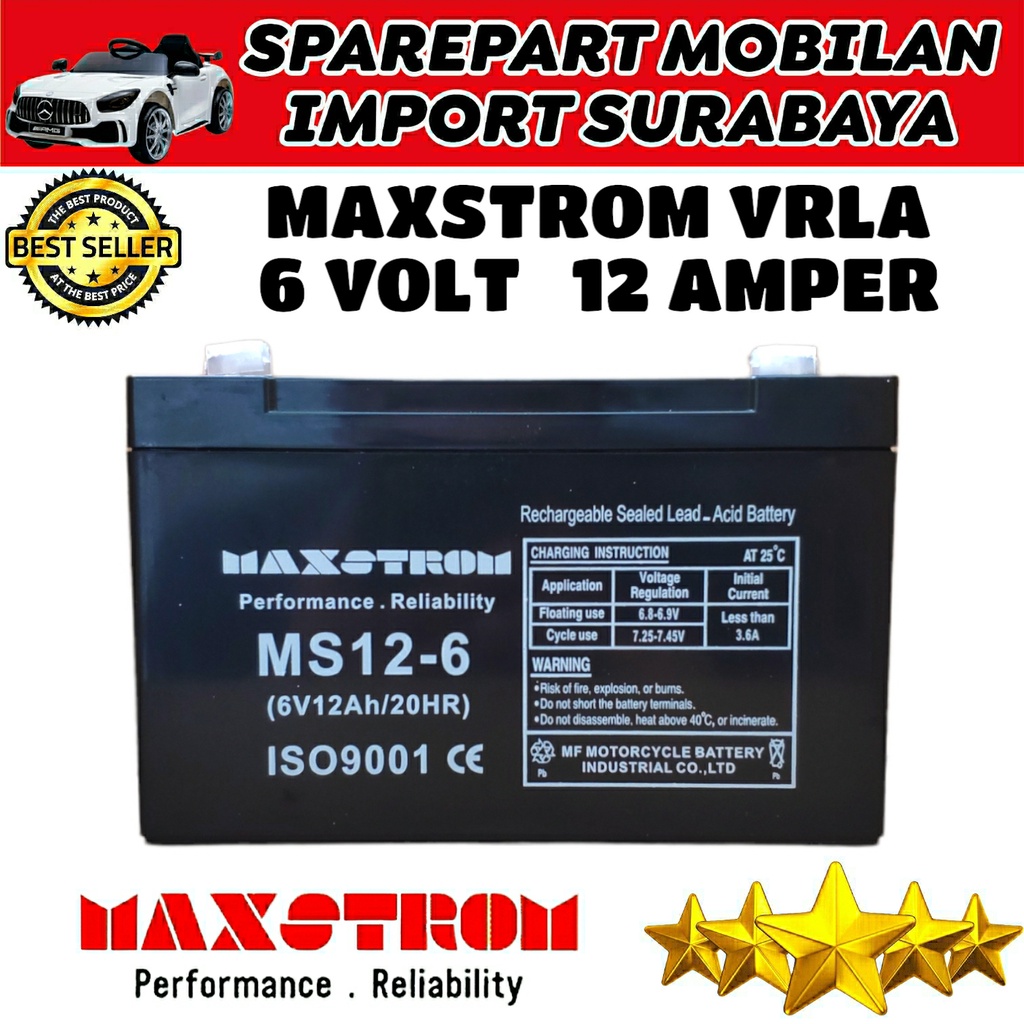 BATERAI VRLA TERMURAH MAXSTROM 6 VOLT 12AH MOBIL MOTOR MAINAN ANAK PMB PLIKO VESPA YOTTA TIMBANGAN DIGITAL EMERGENCY LAMP