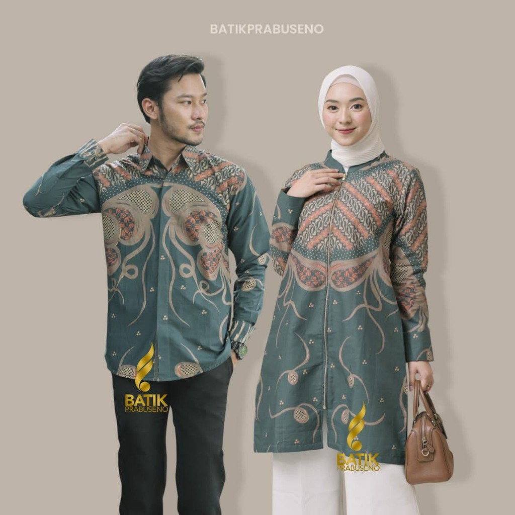 MOTIF TYAGA ULFA ARMY BAJU KEMEJA BATIK PRIA WANITA LENGAN PANJANG SLIMFIT ORIGINAL PRABUSENO COUPLE