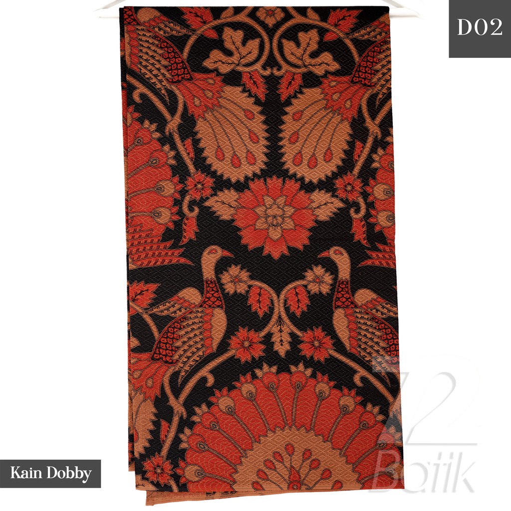 KAIN BATIK PREMIUM Dobby Motif Kembang Merak Warna Hitam Orange Hijau Dolbi Dobi Doby 727106 CAP 72 - Jarik Jarit Samping Kebat Panjang Batik Dobby Modern Premium Bahan Seragam Batik Pernikahan Kantor Keluarga Murah Kamen Jadi Batik Bali Lembaran