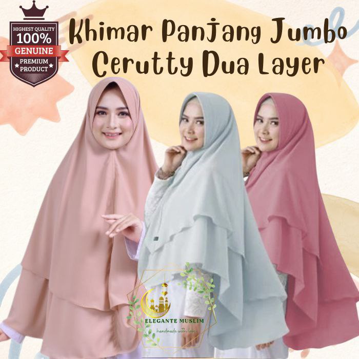 KHIMAR SYARI 2 LAYER CERUTY JUMBO JILBAB INSTAN HIJAB KERUDUNG PREMIUM - hijau army