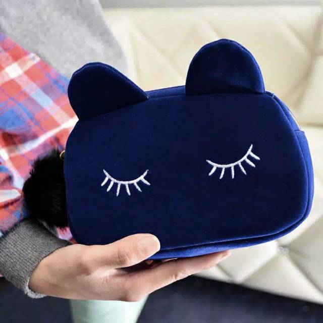 Tas pouch kosmetik / makeup mini motif alis kucing