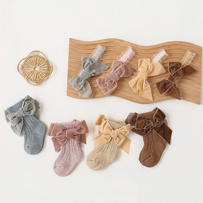 Velvet ribbon socks baby/ headband bayi