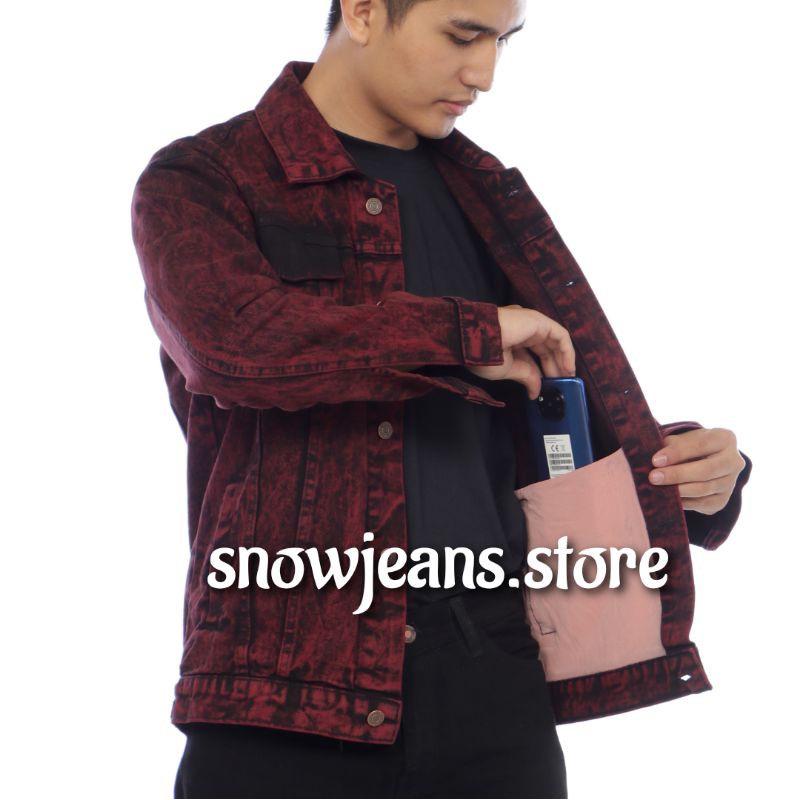 jaket jeans sanwash /jaket jeans murah / jaket jeans pria/jaket jeans / jaket jeans couple / jaket jeans snow black cod-Sanwash maron