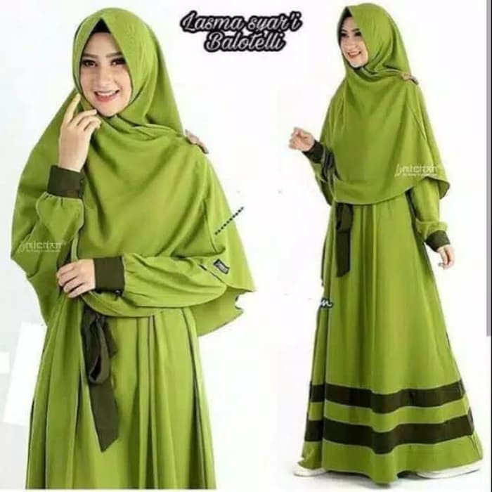 Promo Gamis Wanita Dewasa Lasma Set Baju Hijab Baju Muslimah Dress Wanita - Hijau Army Terlaris