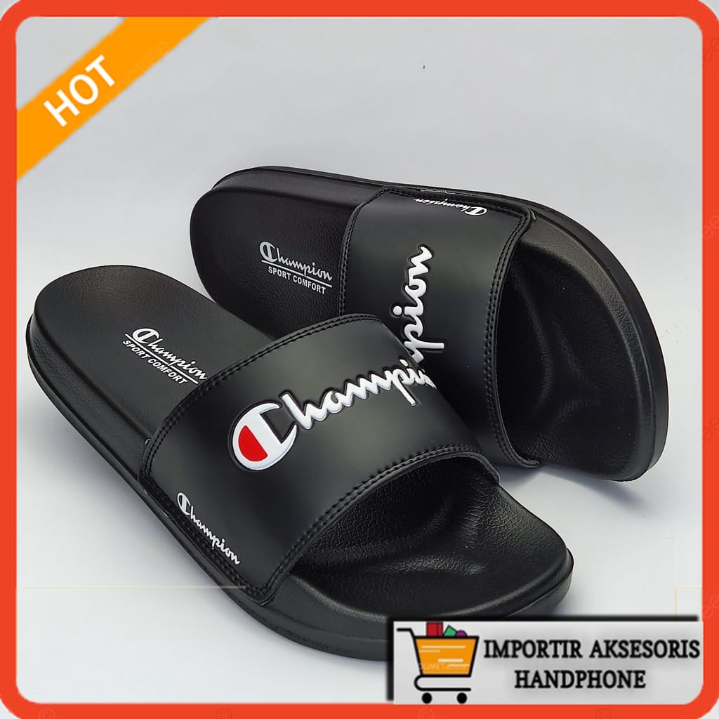 KWALITAS PREMIUM Sandal CHAMPION - Sendal Slop Selop Slip On Slide - Pria Wanita Cowok Cewek Laki Laki Unisex