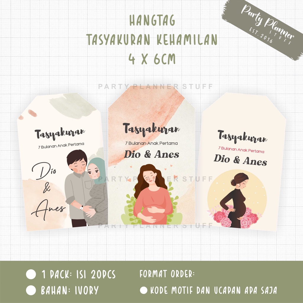 Tag souvenir tag hampers tasyakuran syukuran kehamilan 4 bulan 7 bulan kehamilan couple muslim canti