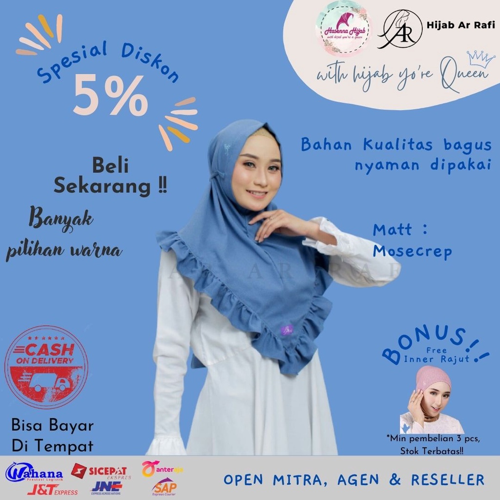 Jilbab Arrafi Terbaru 2021 Bergo AR 493 Hijab Instant Mosecrepe
