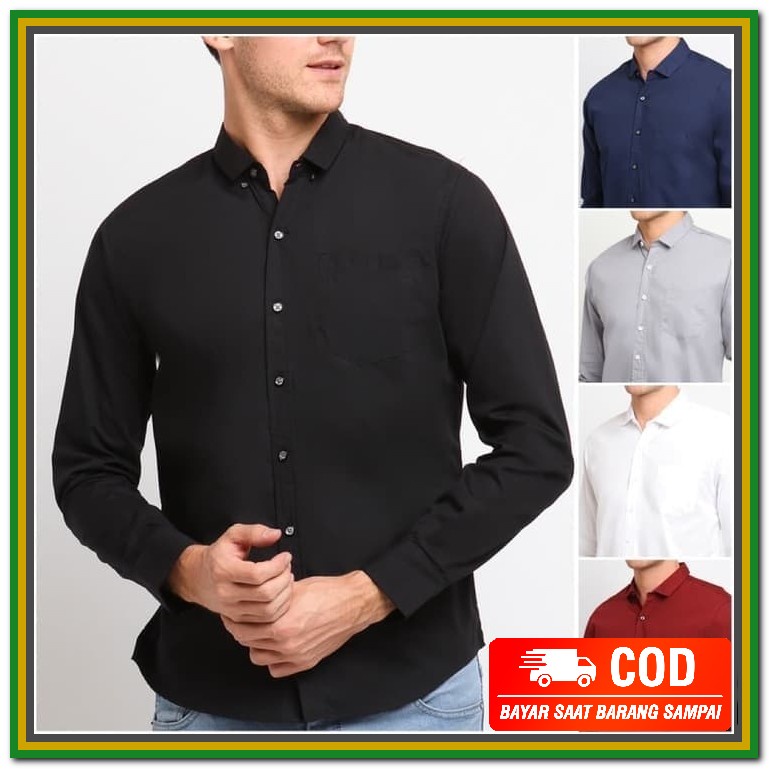 Gabrielle Casual Kemeja Pria Dewasa PZ304 Ppll Kemeja Polos Hitam Cowok Panjang Kerja Kantor Slimf