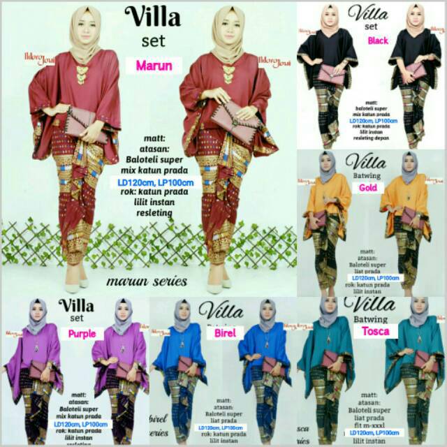 RESTOK VILLA batwing set kebaya kutubaru setelan kebaya kutubaru seragam batik modern rok lilit