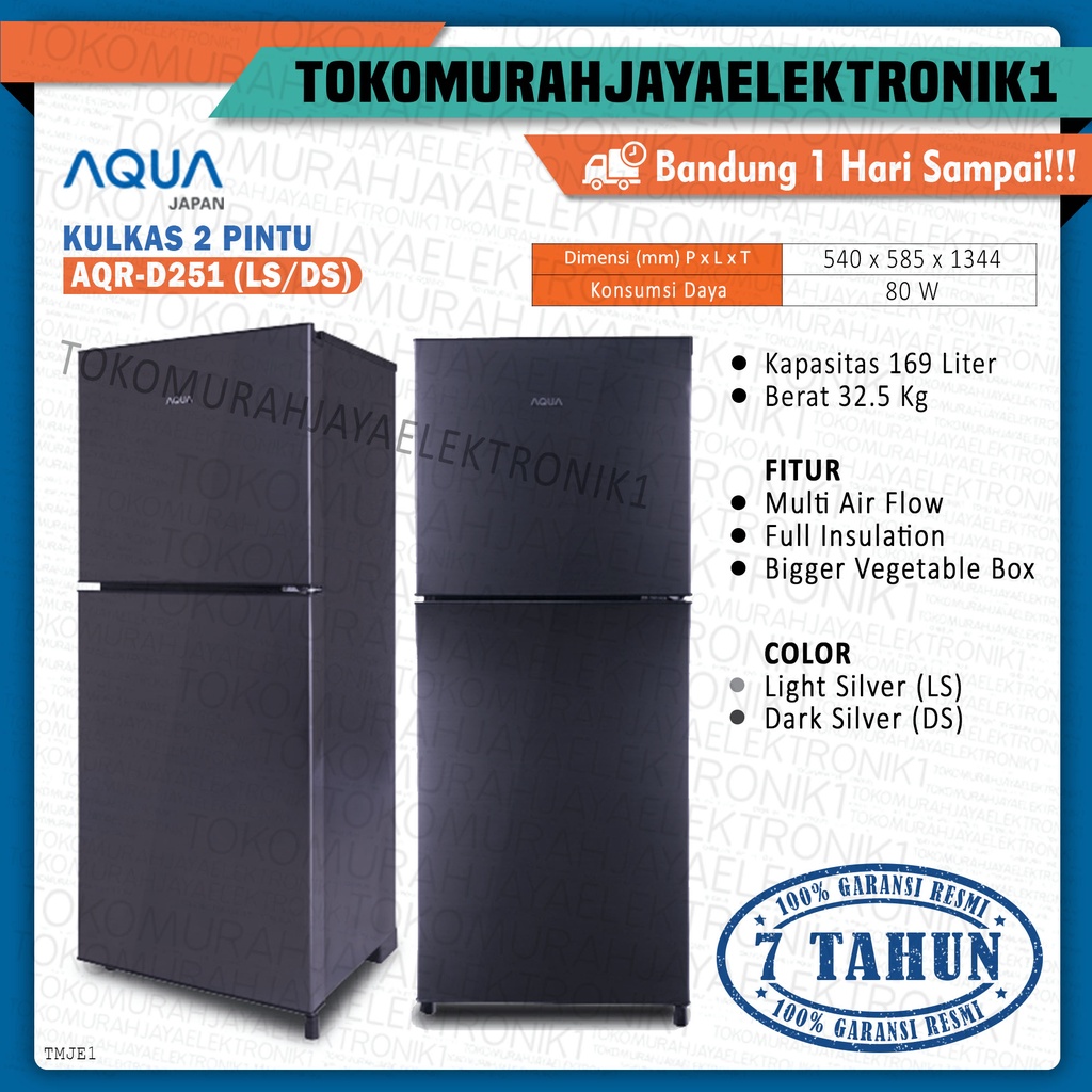 KULKAS 2 PINTU AQUA SANYO TANPA BUNGA ES AQR D251 LOW WATT GARANSI RESMI