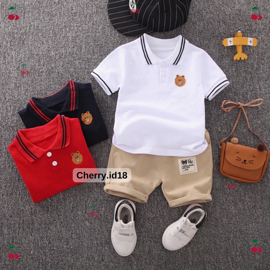 Cherry COD Setelan Baju Anak / Pakaian Anak Lengan Pendek Import / Setelan Anak Motif Polo SB08