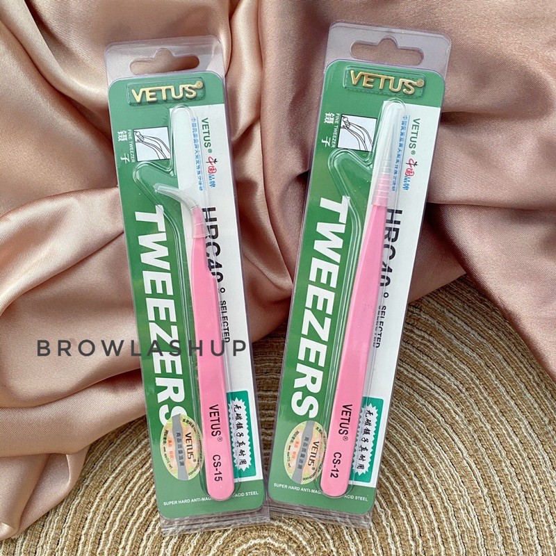 Pinset VETUS PINK ORIGINAL CS-12 CS-15 tweezer timbul CS12 CS15 eyelash extension bengkok russian