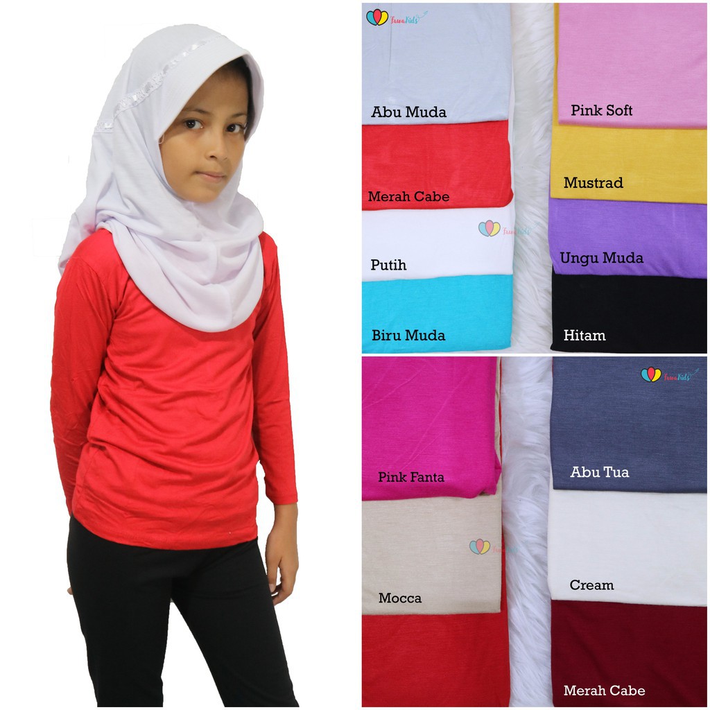 Kaos Manset Anak uk 5-7 Tahun Baju Lengan Panjang Anak Perempuan Manset Dalaman Hijab Kerudung