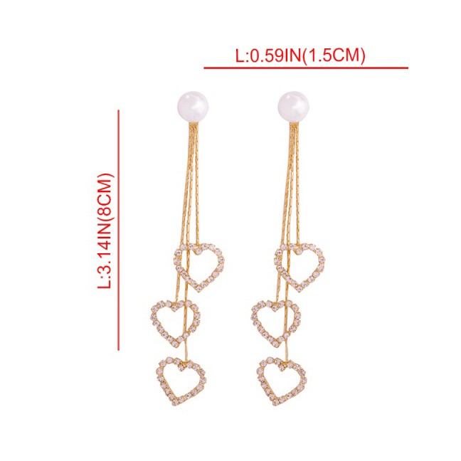 LRC Anting Tusuk Fashion Gold Alloy Diamond-studded Tassel Earrings F72497