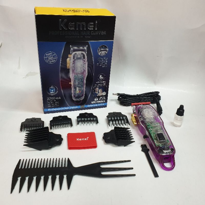 Alat Mesin Cukur Pangkas Rambut Kemei Km2707PG Hair Clipper Elektrik Cas model transparan