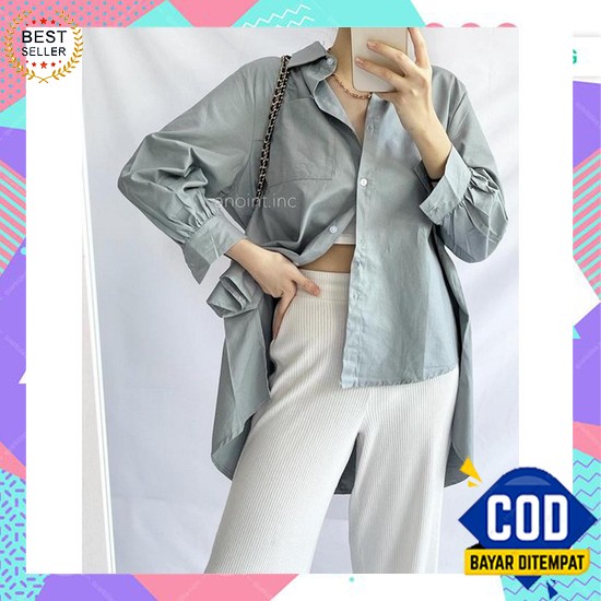 Kemeja Oversize Hem Cewek Korea Besar Terbaru Kekinian Big Size Ld 130 Mgc Zhara Blouse Afi - Ec - K