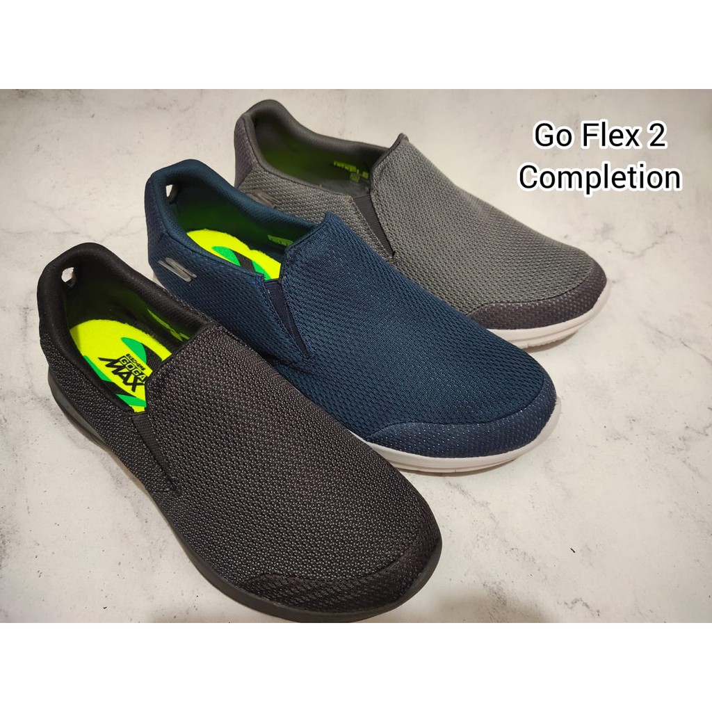 Skechers Pria Slip On Go Flex 2 Completion I Sepatu Pria Slip On Casual Sneakers Hitam Polos