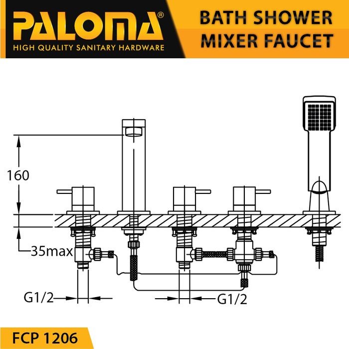 PALOMA FCP 1206 Keran Mixer Bathtub Shower Mandi Panas Dingin Kran Air