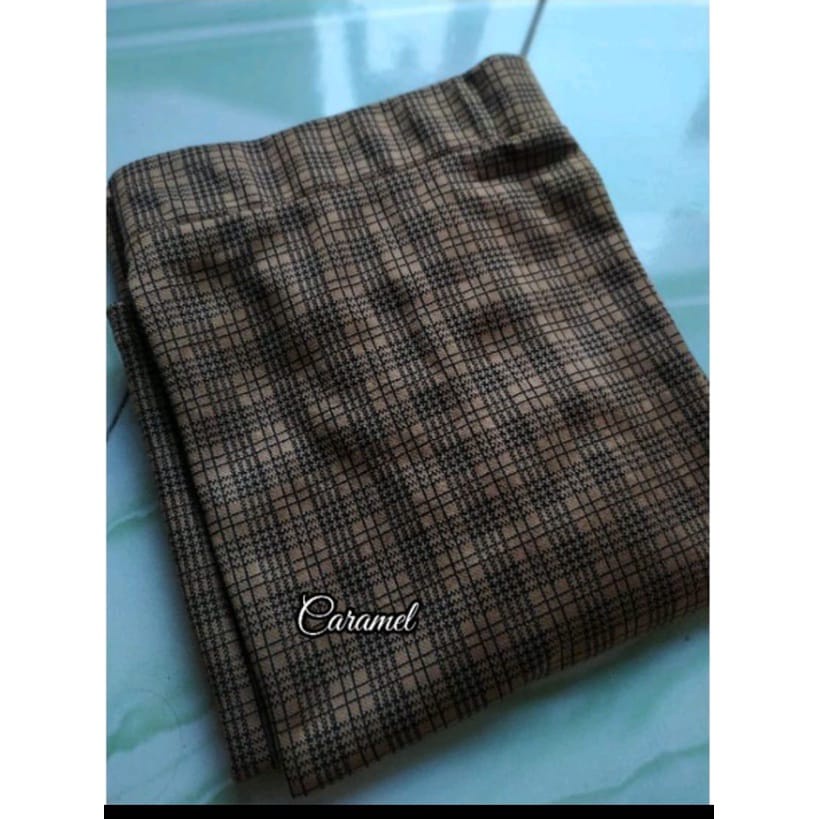 Celana Kulot Rayon Crincle Crinkle Airflow Panjang Wanita Premium Highwaist Loose Cullote Pants Homewear Jumbo Terbaru Kekinian-ROK TARTAN CRAMEL