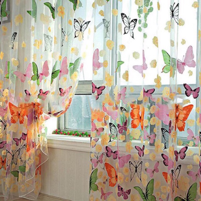 Golden Motif Kupu2 Transparan Golden Jendela Tirai