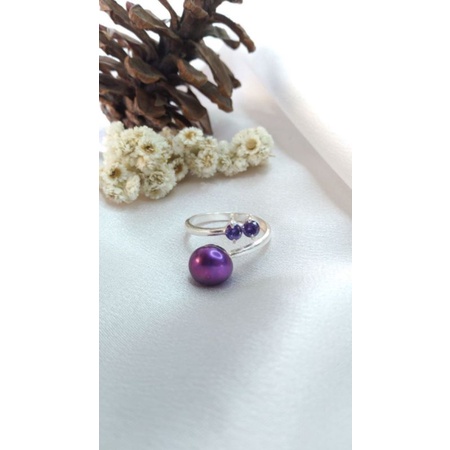 bersertifikat Mutiara Asli |mutiara lombok | Cincin perak asli batu permata 2 mutiara air tawar