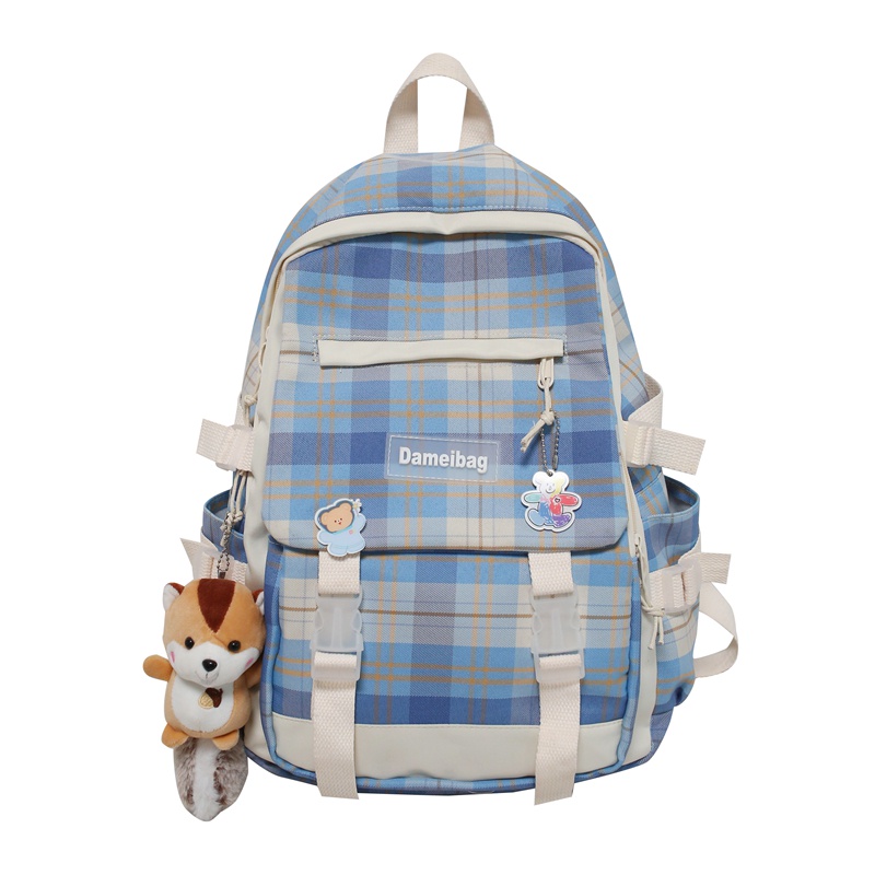 WYK92 Tas Ransel Wanita Pria Sekolah Kuliah Kotak CrossLine Backpack Impor TKM-Biru