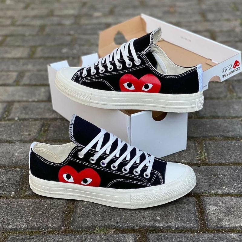 [BISA COD] CONVERSE 70'S CDG PLAY LOW BLACKWHITE PREMIUM