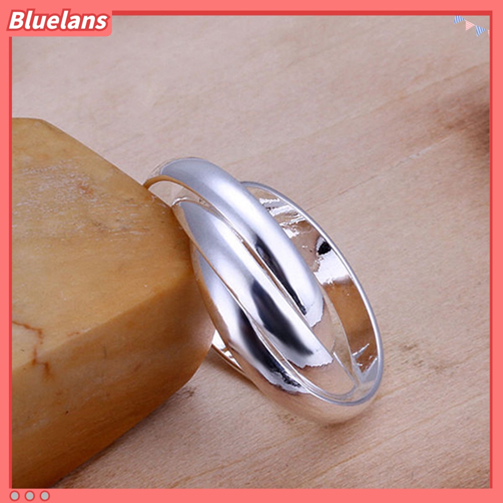 Bluelans Women Fashion Jewelry 925 Sterling Silver Plated Triple Circle Band Ring US Size 6 7 8 9