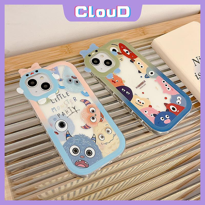 Bening Soft Tpu Case Oppo A55 A15 A15 A16 A95 A57 A17 A94 A3s A7 A5s A16K A52 A16s A16E A12 A53 A96 A31 A5 A9 A74 A76 A33 A54 Reno 5 8 7Z 3D Busur Kartun Lucu Monster Kecil Belakang Sarung Cover Sarung