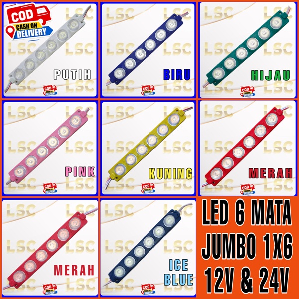 Lampu LED 6 MATA 1X6 JUMBO PANJANG 12 volt dan 24 volt