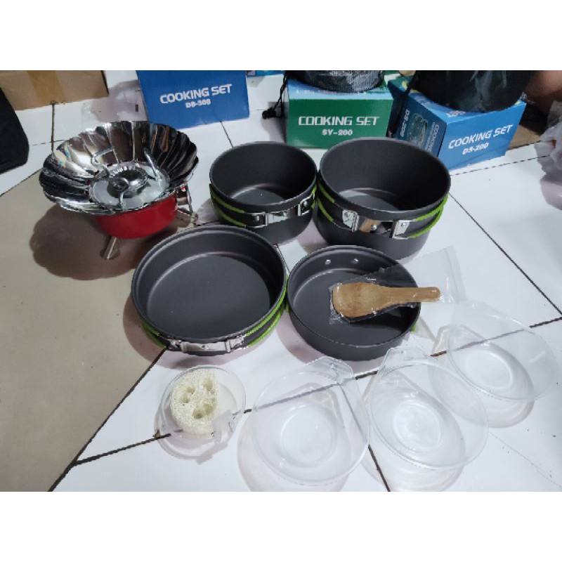 Paket Alat Masak Komplit 4 wajan Kompor Winproof Cooking Set DS301 &amp; Stove K203 Camping Outdoor