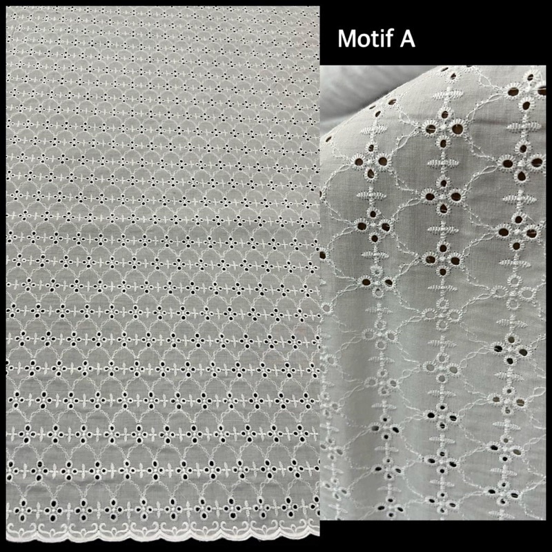 Kain Katun Bordir Premium lubang Special Putih 4 desain