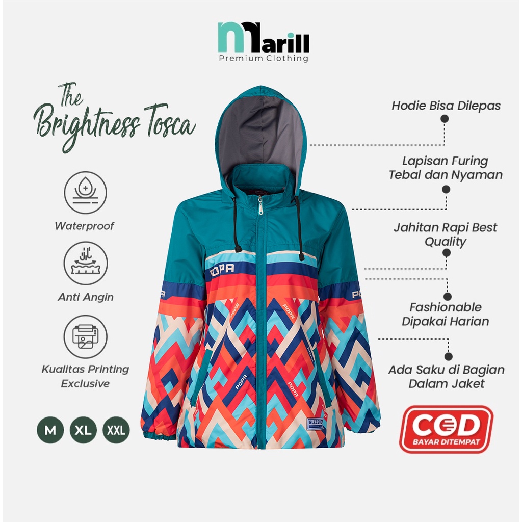 Jaket Printing Kombinasi Wanita Parasut Anti Air Anti Angin Waterprooff Motif Terkini