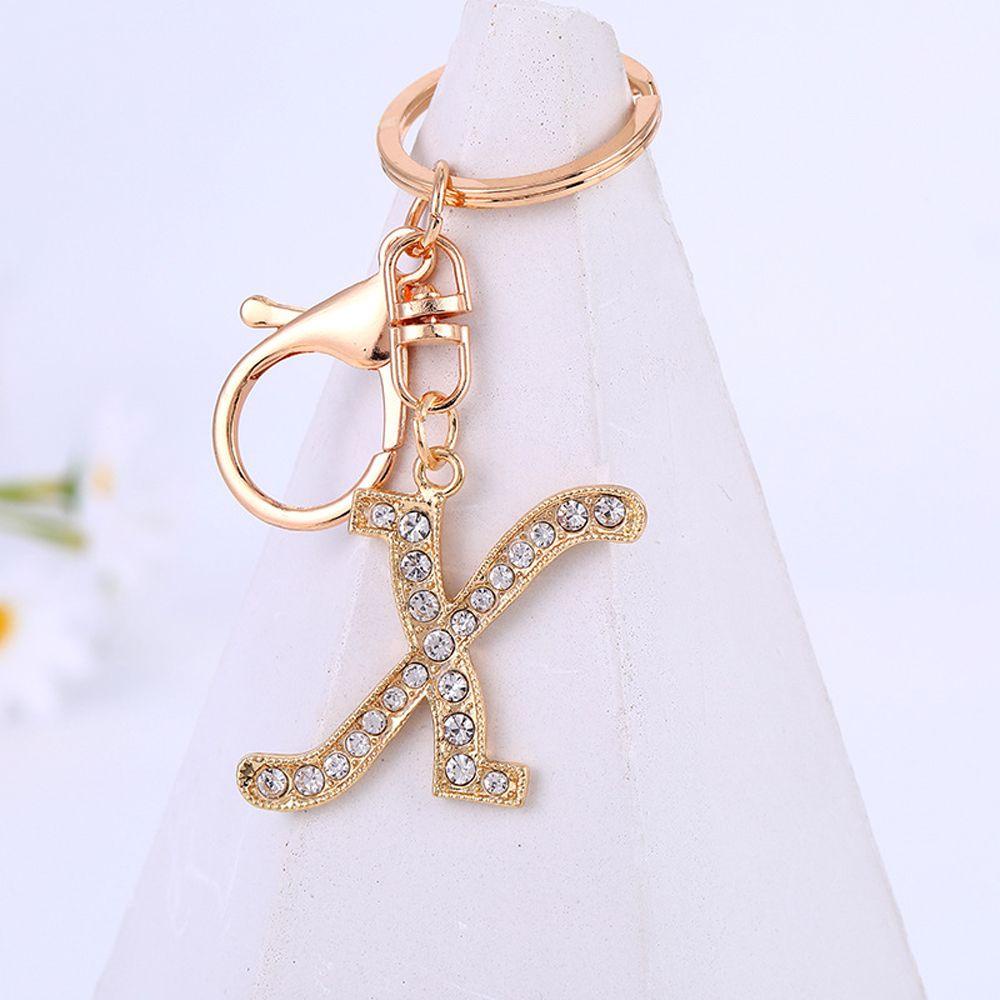 NEEDWAY Huruf Liontin Hadiah Natal Aksesoris Fashion Kristal Berlian Imitasi Perhiasan Hadiah Gantungan Kunci Rhinestone Letter Key Chain