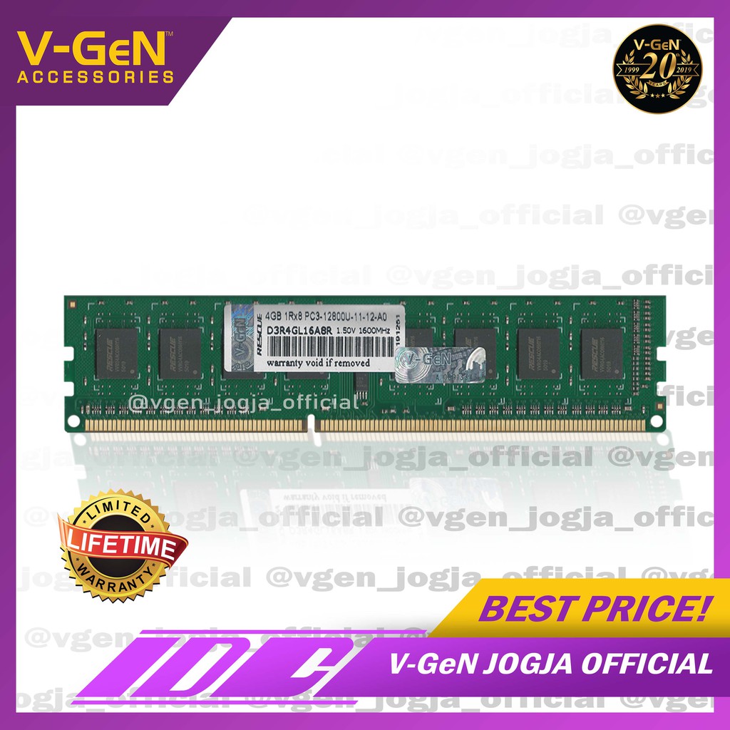 RAM DDR3 RESCUE LONG - DIMM V-GeN 2GB - 8GB PC-12800 1600MHz GARANSI RESMI