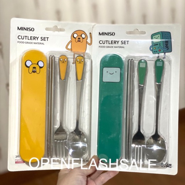 MINISO Cutlery set - adventure time / sendok garpu sumpit dan kotak stainless steel travel