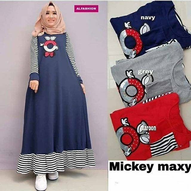 Gamis Casual Dress Wanita Modis Modern Kombinasi Garis Garis