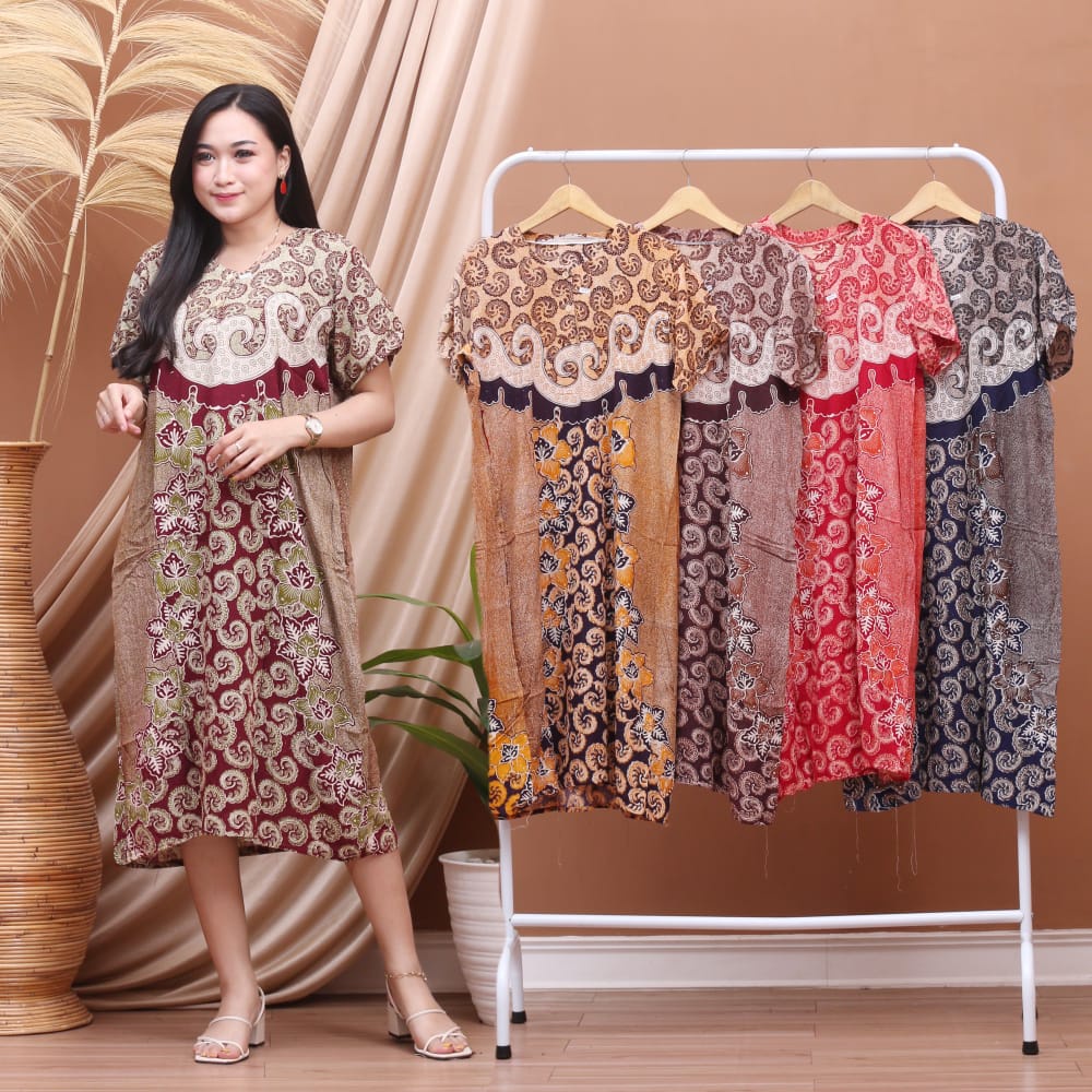 Daster Kencana Ungu Batik - Daster Busui LD 105 - Atasan Wanita - Batik Motif Abstrak Kekinian-Azalea