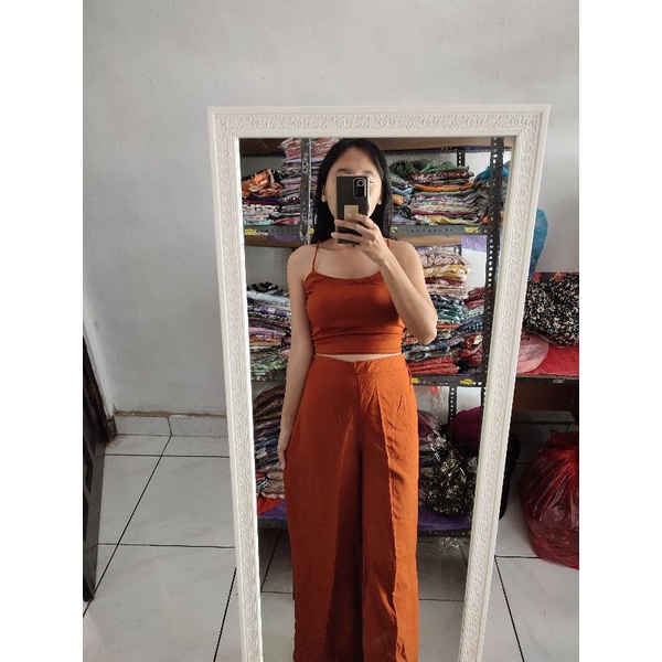 ONE SET KULOT PATTERN // SETELAN TANKTOP FLOWERY-Bata Polos