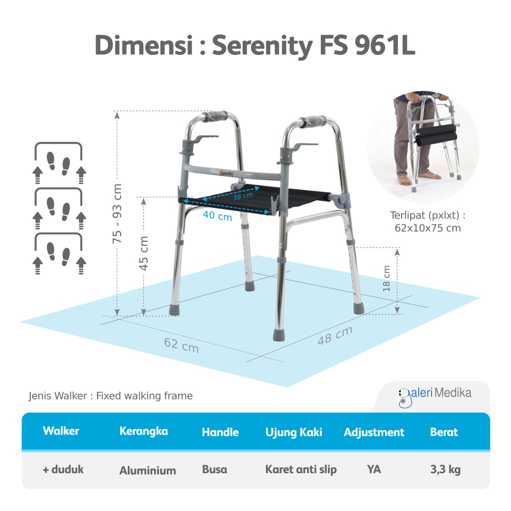 Walker Duduk Serenity FS961L / FS 961 L / FS-961L - Alat Bantu Jalan