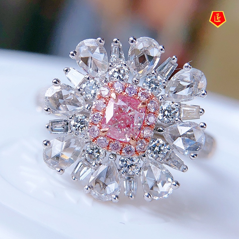 [Ready Stock]New Luxury Pink Romantic Square Diamond Ring