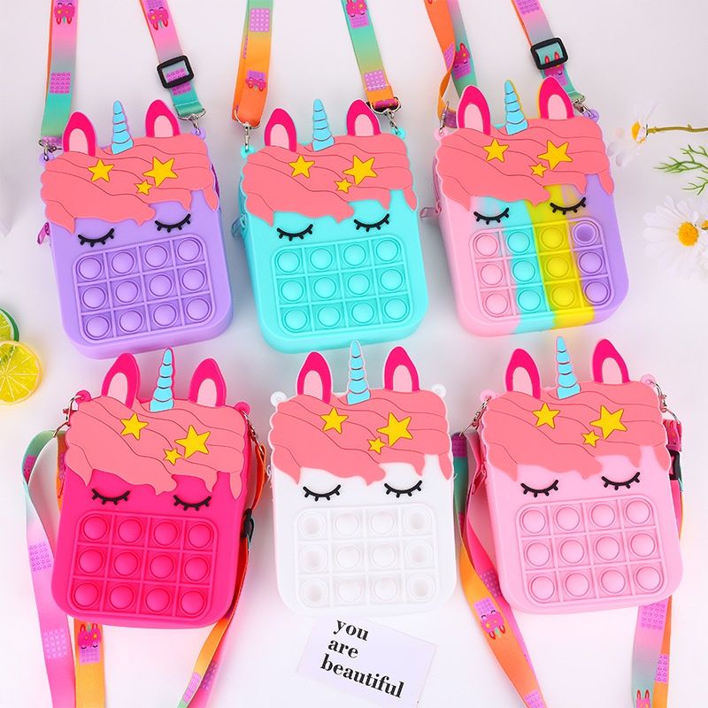 Tas rubber jelly pop it pony karakter /tas selempang anak rubber jelly mini import karakter lucu