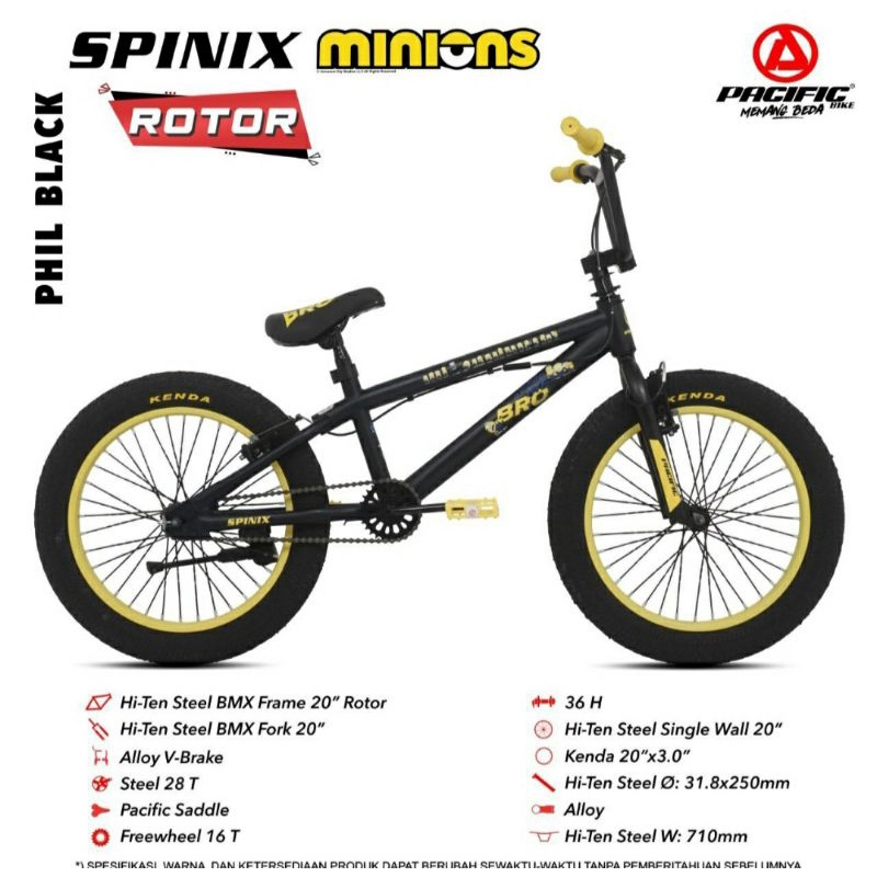 Sepeda BMX Anak 20 inch Pacific Spinix Minions Rotor Ban 3.0 Besar