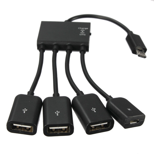 Micro USB OTG Hub 4 in 1 Data Cable &amp; Charge - Black