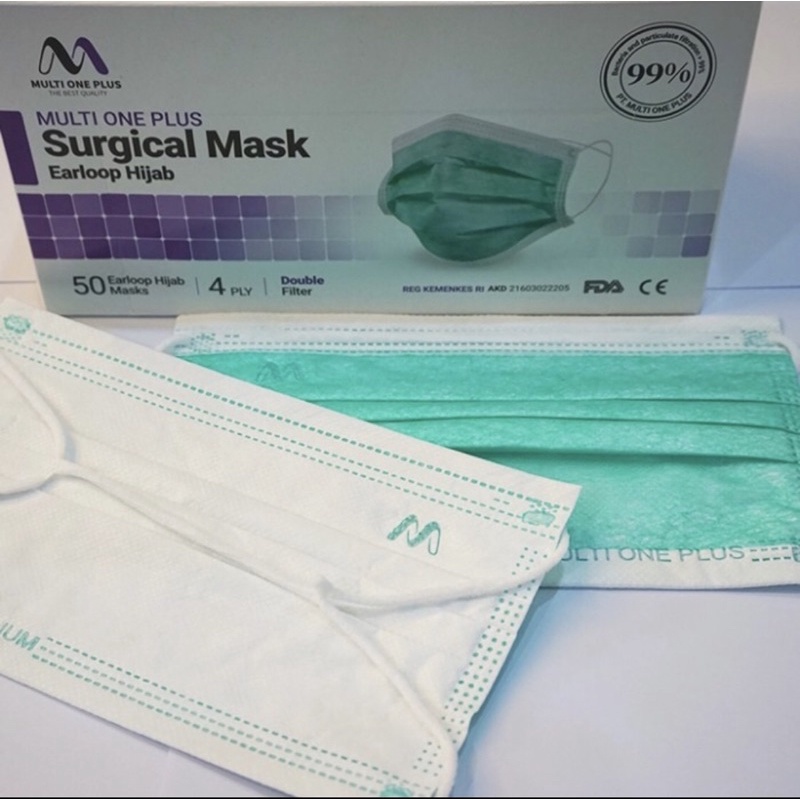 Masker Surgical Hijab Multi One Plus 4 Ply (50 pcs)