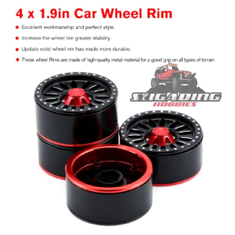 4 PCS VELG METAL RIM BEADLOCK 1.9 RC SCX10 AXIAL MN86KS MN128 AX-622