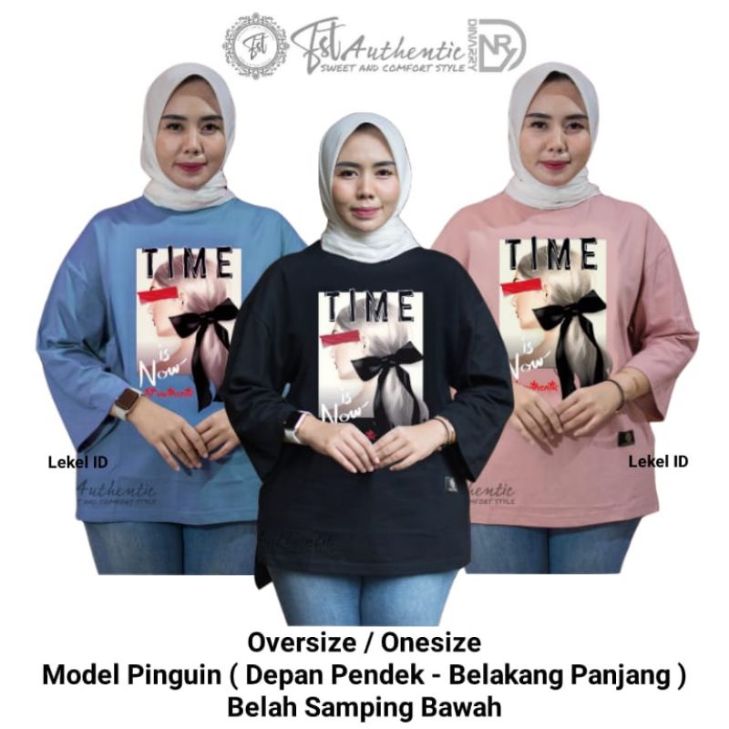 Kaos Oversize / Atasan Wanita / Kaos Ootd Oversize Wanita Lengan 7/8 Hijab Style Muslim Model Pingui