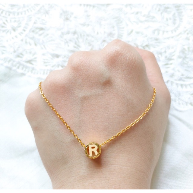 Set Kalung dan Liontin Inisial Huruf R Bulat Koleksi Josean Emas Asli