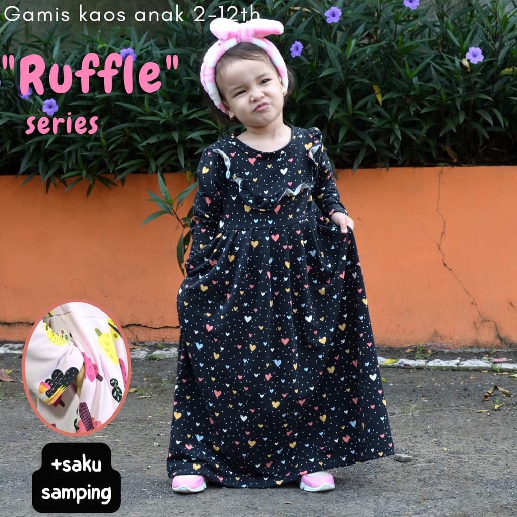 GAMIS KAOS ANAK 6-12th + SAKU SAMPING (BASSIC RUFFLE series)